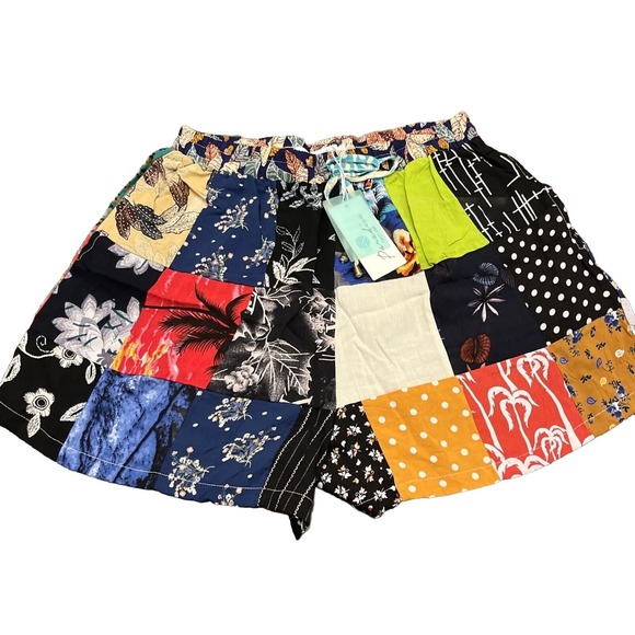 (3) Vintage Aesthetic Patchwork Shorts Festival Wear Hippie Music Bohemian Sz Lg - Picture 4 of 13